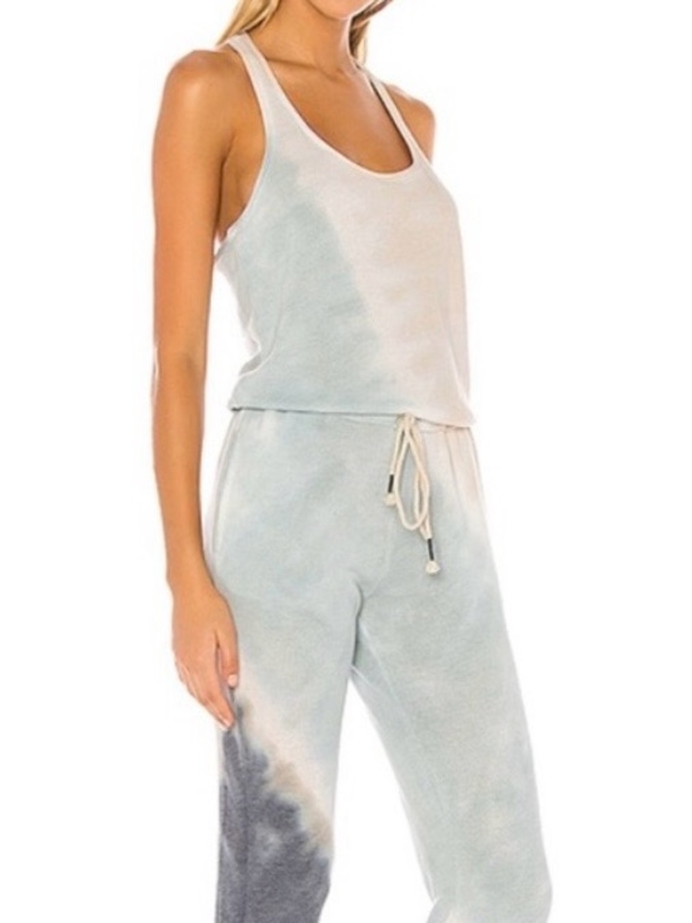 Young Fabulous & Broke Light Blue and Gray Tie-Dye Tank Jumpsuit